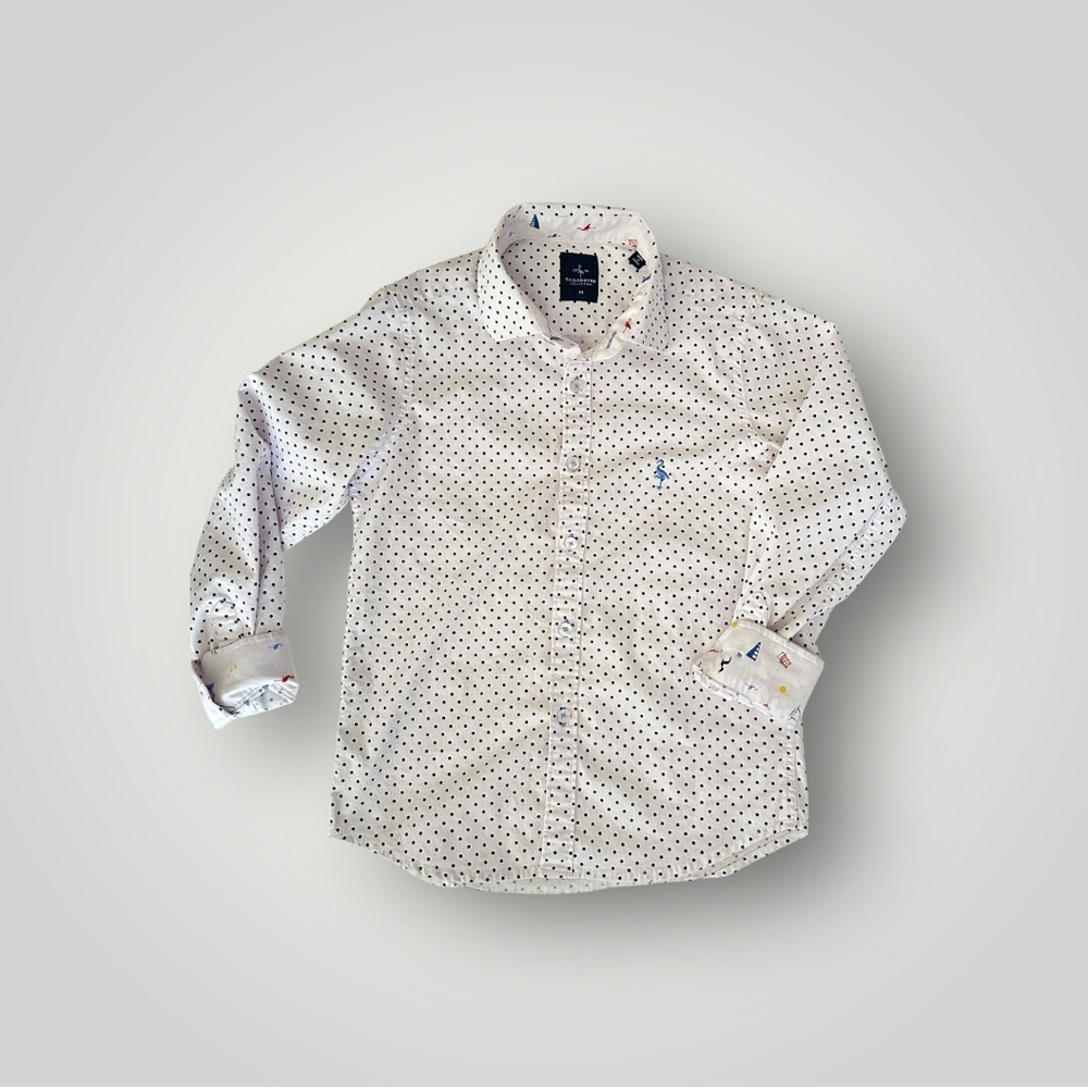 Tailorbyrd Boys White Polka-dot Button Down Shirt Boys Size 10